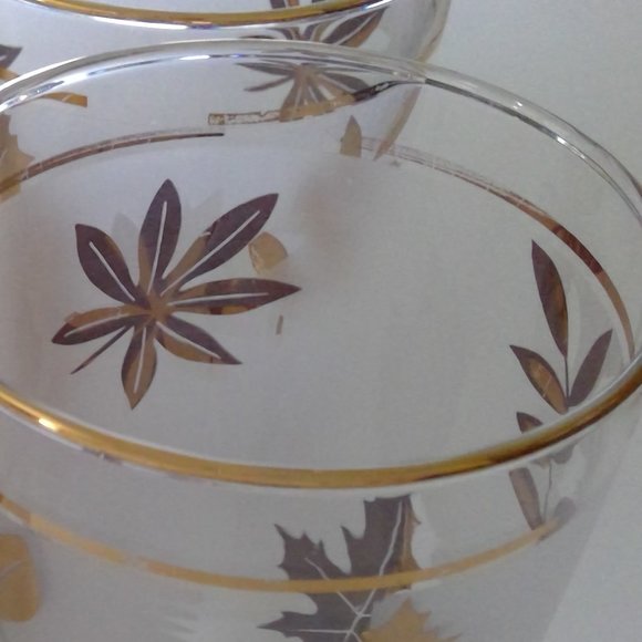 Vintage MCM Libbey Gold Foliage frosted leaf pattern glasses - Picture 9 of 12